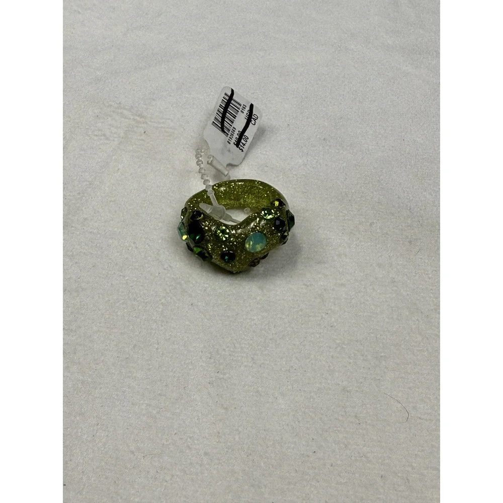 Urban Outfitters Green Glitter Resin Chunky Dome Ring Rhinestone Embellished NEW